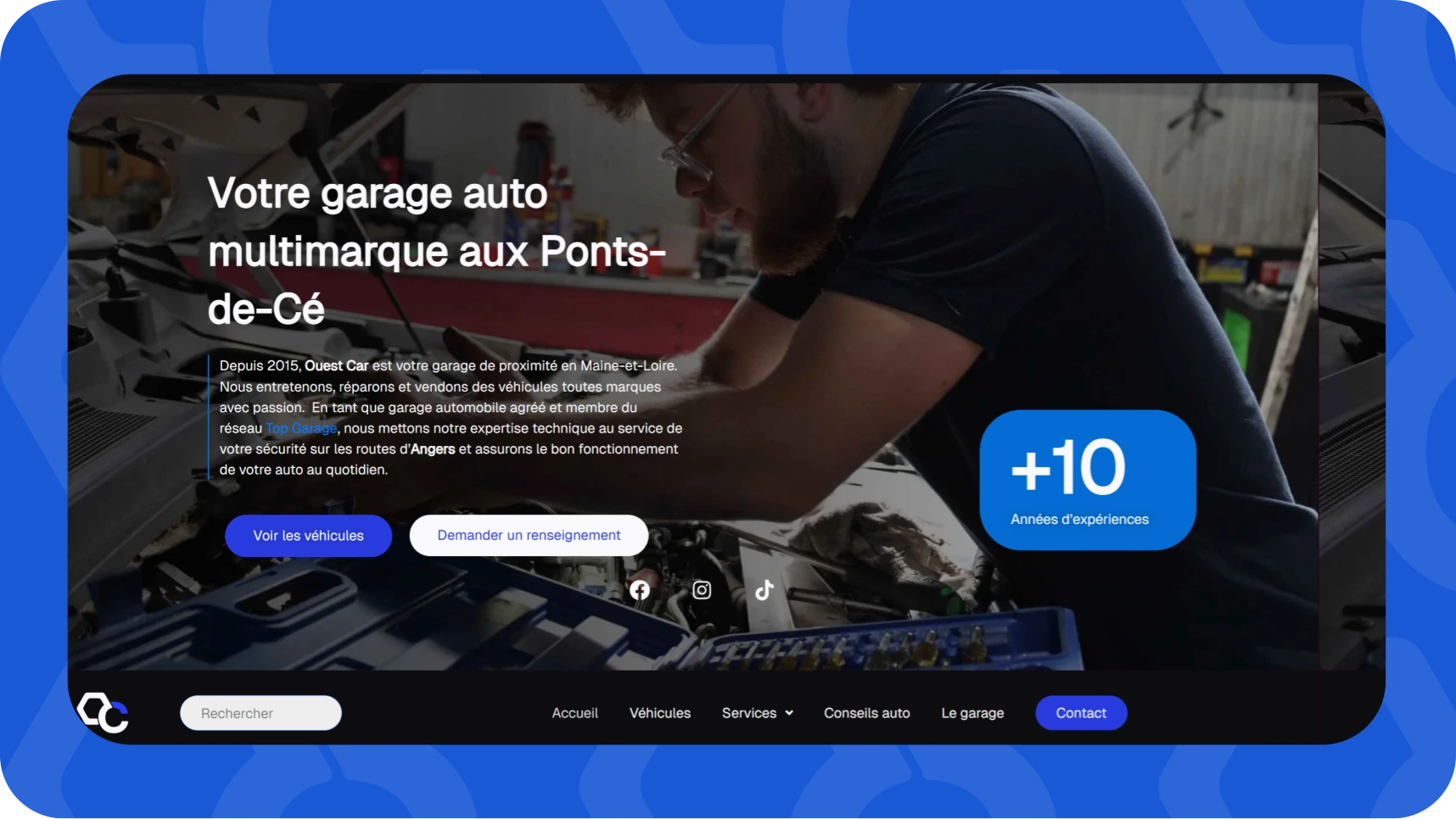 Capture d'écran du site web Ouest Car réalisé par l'agence Combo